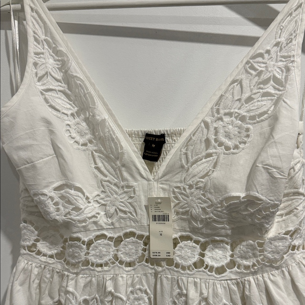 Anthropologie Cream Lace-Embroidered Midi Dress